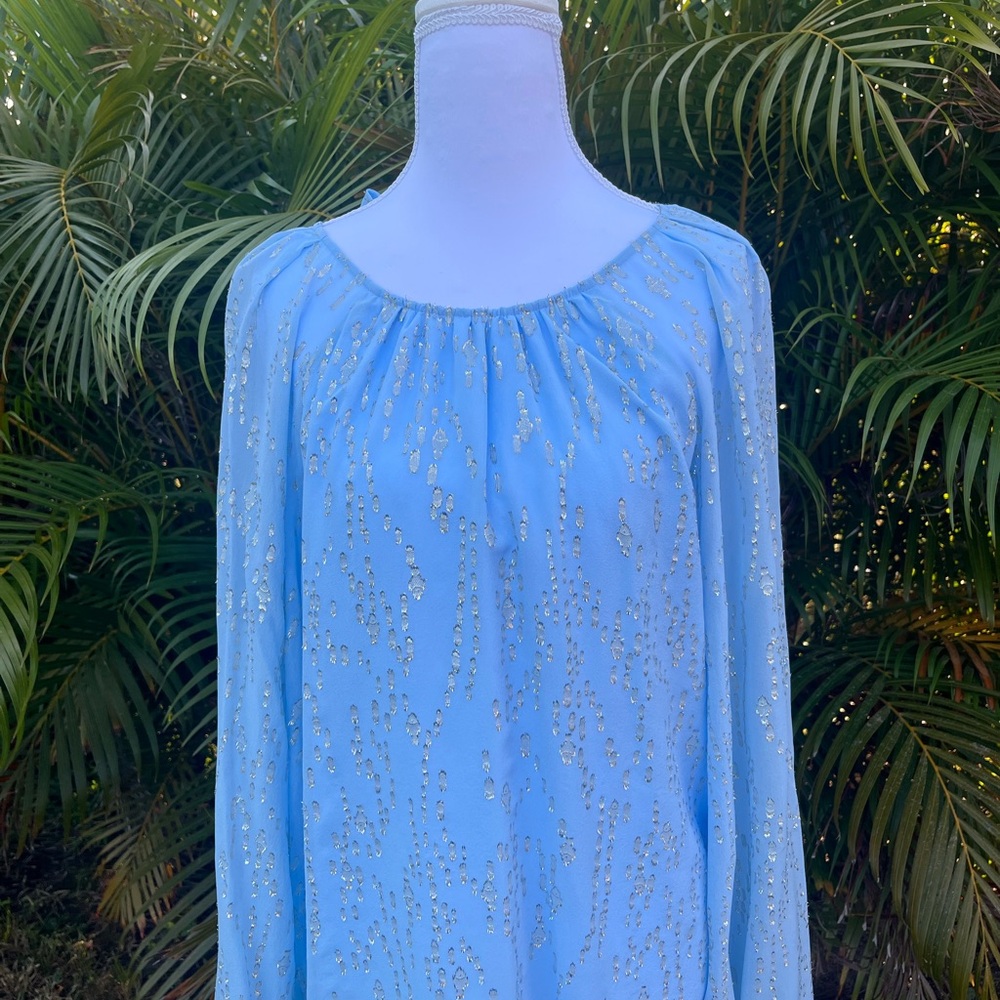 Lilly Pulitzer Light Blue top Noraleen Silk Fish Clip Chiffon (NWT)